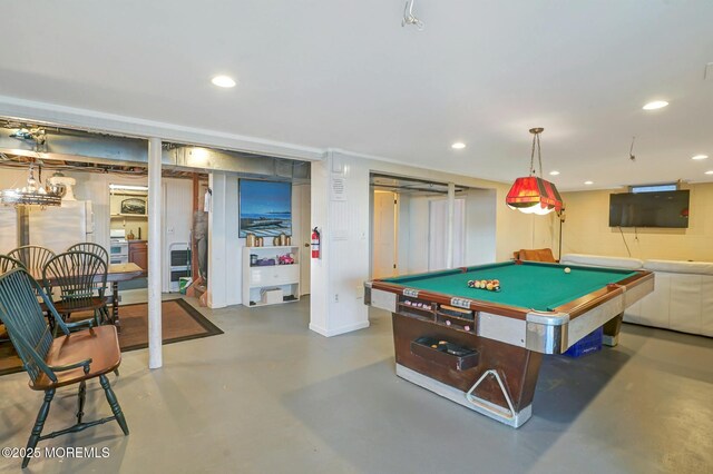 599 Point Ave, Brick, NJ 08724 - rec room with finished concrete flooring, billiards table, and recessed lighting