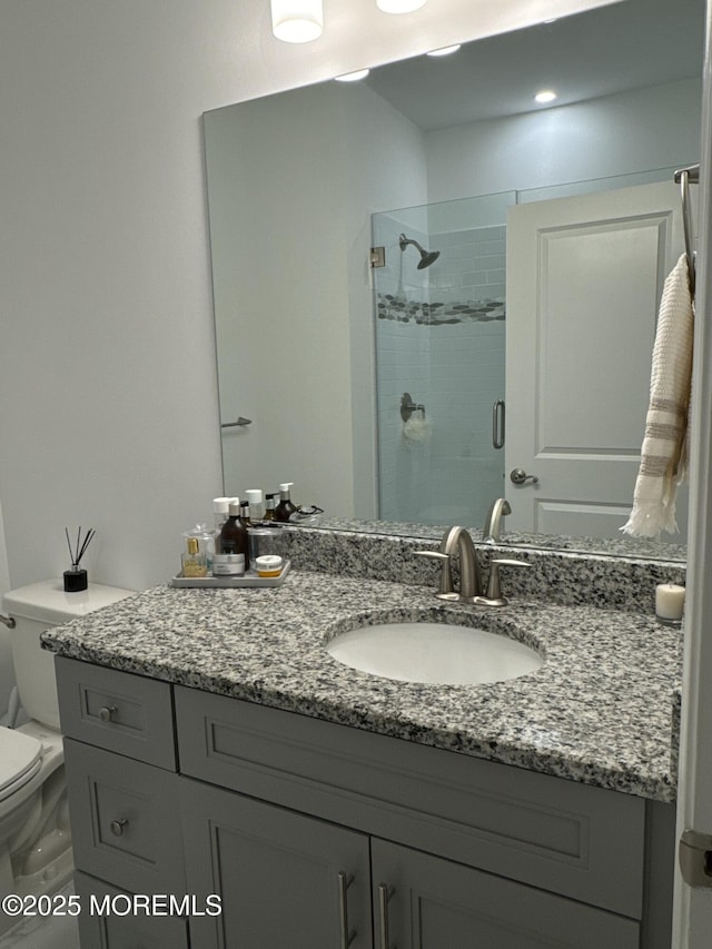 300 Prestige Rd, Brick, NJ 08723 - bathroom featuring toilet, a stall shower, and vanity