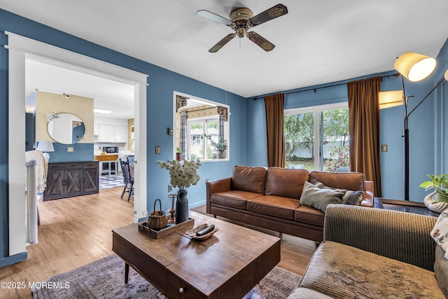 930 Devon St, Forked River, NJ 08731 - living room featuring a ceiling fan, light wood-style floors, and baseboards