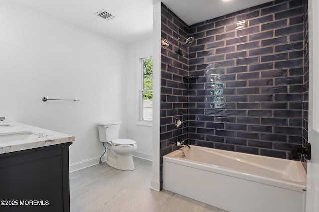 18 Neptune Pl, North Middletown, NJ 07748 - full bathroom featuring baseboards, toilet, tub / shower combination, double vanity, and wood finished floors