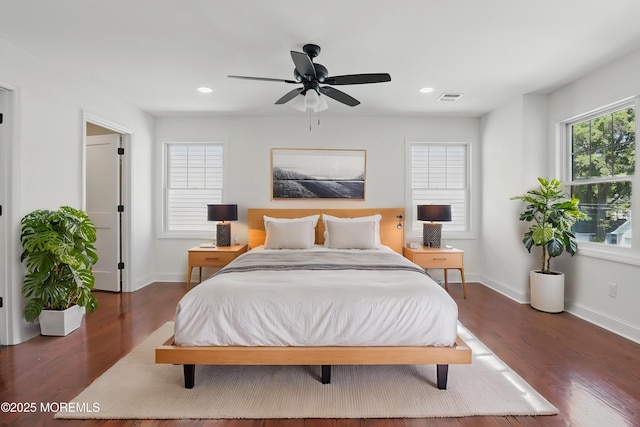 18 Neptune Pl, North Middletown, NJ 07748 - bedroom featuring baseboards, wood finished floors, recessed lighting, and a ceiling fan