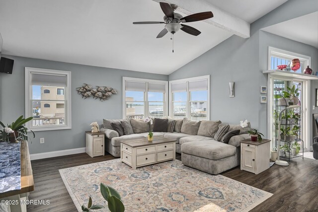 1498 Paul Blvd, Manahawkin, NJ 08050 - living room with healthy amount of natural light, a ceiling fan, dark wood-style floors, and baseboards