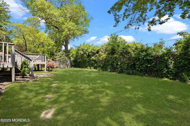33 Red Maple Dr, Brick, NJ 08724 - view of grassy yard with stairway and a deck