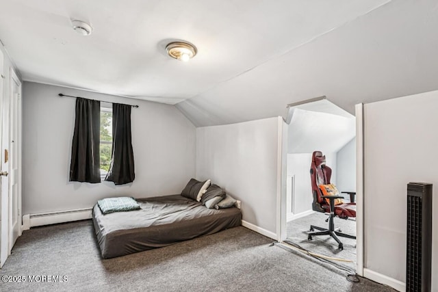 110 W 4th St, Howell, NJ 07731 - bedroom with a baseboard radiator, a heating unit, carpet flooring, and lofted ceiling
