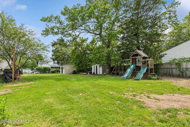 110 W 4th St, Howell, NJ 07731 - view of yard with a playground and a shed
