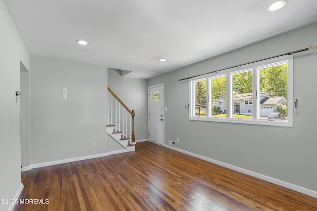 18 Hampton Rd, Howell, NJ 07731 - entryway featuring stairs, wood finished floors, recessed lighting, and baseboards