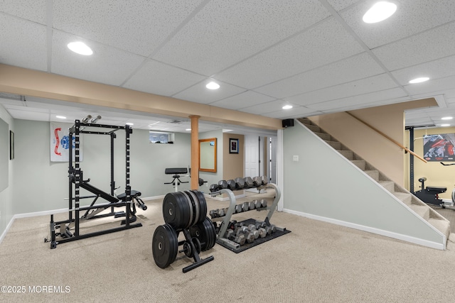 18 Hampton Rd, Howell, NJ 07731 - workout room with baseboards, recessed lighting, carpet flooring, and a paneled ceiling