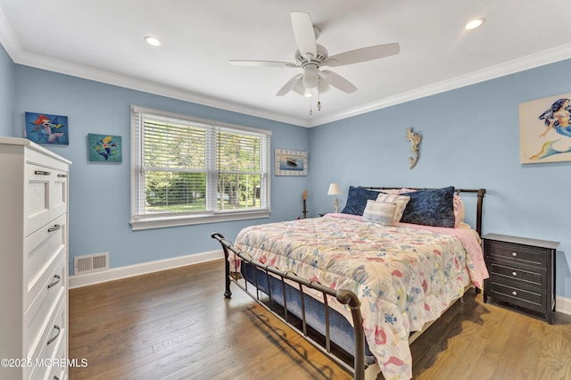 25 Briar Hill Dr, Manalapan, NJ 07726 - bedroom with baseboards, wood finished floors, ornamental molding, recessed lighting, and a ceiling fan