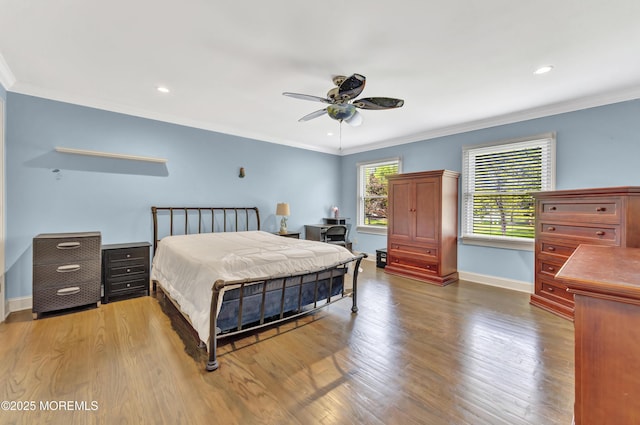 25 Briar Hill Dr, Manalapan, NJ 07726 - bedroom featuring baseboards, ornamental molding, wood finished floors, recessed lighting, and ceiling fan