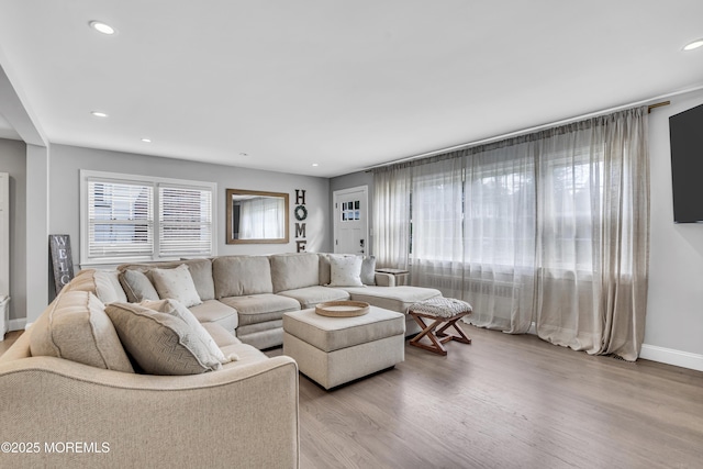 25 Glenview Rd, North Caldwell, NJ 07006 - living room with light wood finished floors, recessed lighting, and baseboards