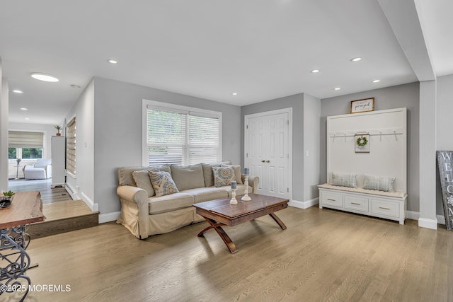 25 Glenview Rd, North Caldwell, NJ 07006 - living area with baseboards, light wood-type flooring, and recessed lighting