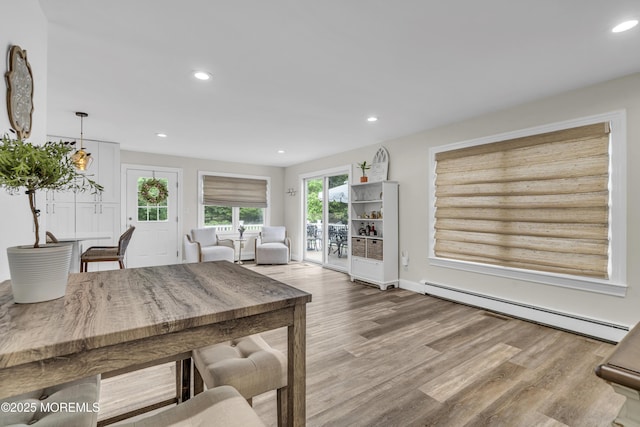 25 Glenview Rd, North Caldwell, NJ 07006 - living room with baseboard heating, wood finished floors, and recessed lighting