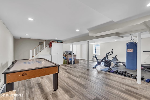 25 Glenview Rd, North Caldwell, NJ 07006 - playroom with wood finished floors, recessed lighting, and baseboards
