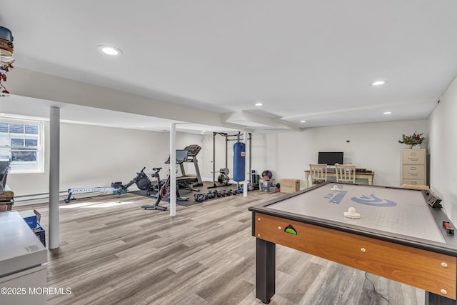 25 Glenview Rd, North Caldwell, NJ 07006 - recreation room with wood finished floors and recessed lighting