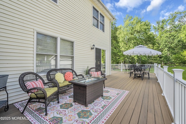 25 Glenview Rd, North Caldwell, NJ 07006 - wooden terrace with outdoor dining area and an outdoor hangout area