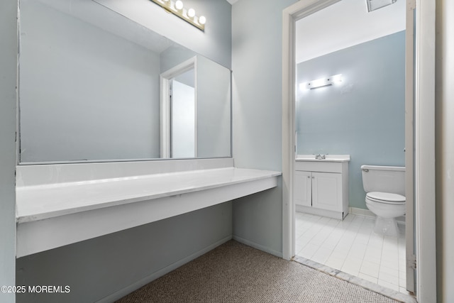 731A Chatham Ln, Manchester, NJ 08759 - half bath with vanity, toilet, baseboards, and tile patterned flooring