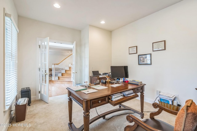 5 Duke Dr, Howell, NJ 07731 - office area featuring french doors, light colored carpet, and recessed lighting