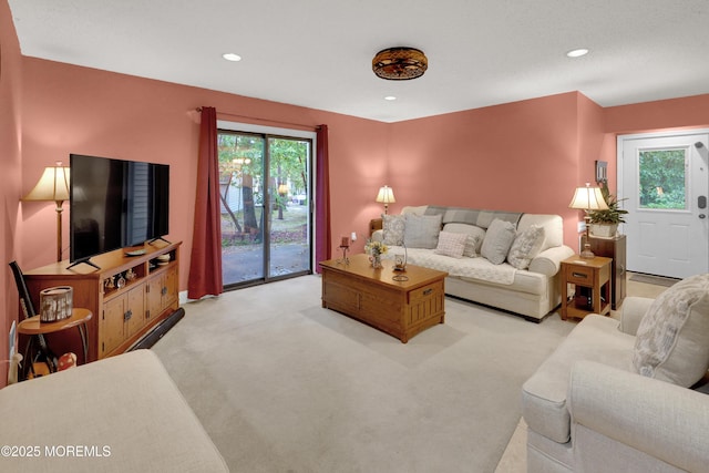 104 Deerfoot Way, Jackson, NJ 08527 - living room featuring light colored carpet and recessed lighting