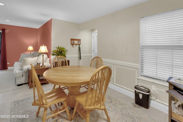 104 Deerfoot Way, Jackson, NJ 08527 - dining room with light tile patterned floors, a wainscoted wall, a decorative wall, and recessed lighting