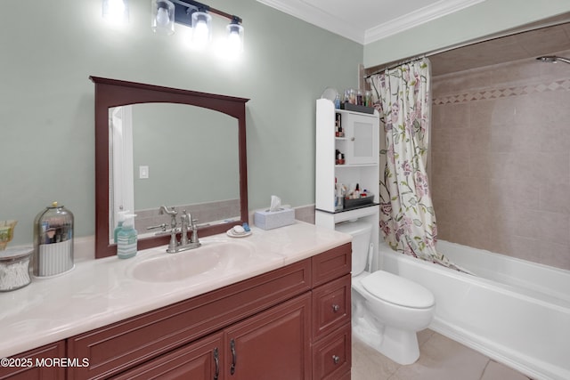 104 Deerfoot Way, Jackson, NJ 08527 - bathroom featuring vanity, toilet, shower / tub combo, crown molding, and tile patterned floors