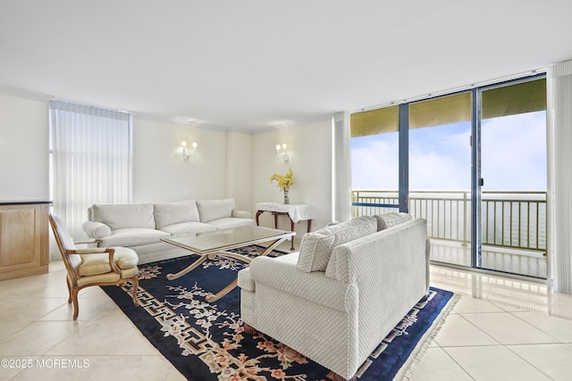 787 Ocean Ave Unit 1711, Long Branch, NJ 07740 - living area featuring light tile patterned floors and crown molding