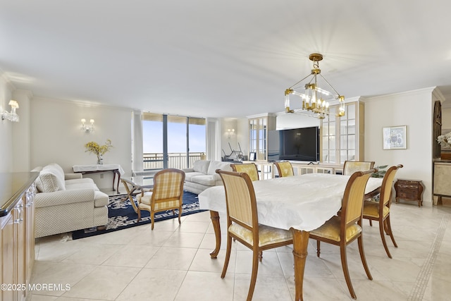 787 Ocean Ave Unit 1711, Long Branch, NJ 07740 - dining area with ornamental molding, light tile patterned floors, and a chandelier