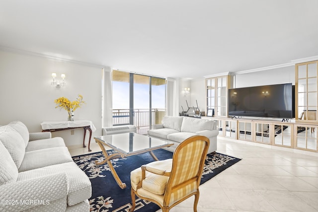 787 Ocean Ave Unit 1711, Long Branch, NJ 07740 - living room featuring crown molding, light tile patterned floors, and expansive windows