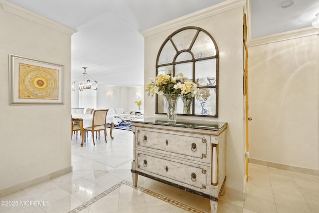 787 Ocean Ave Unit 1711, Long Branch, NJ 07740 - corridor with baseboards, a chandelier, and ornamental molding
