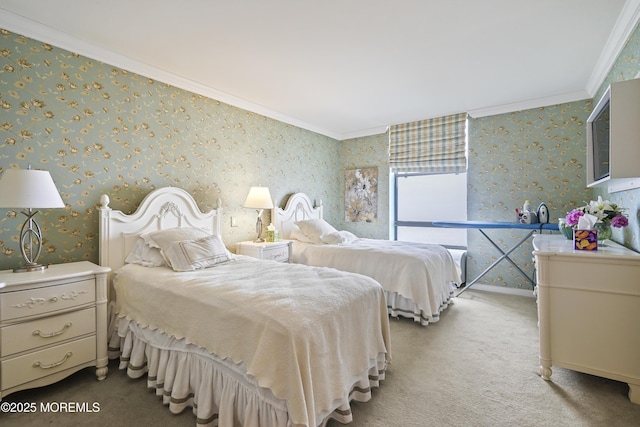 787 Ocean Ave Unit 1711, Long Branch, NJ 07740 - bedroom with crown molding, wallpapered walls, and carpet flooring