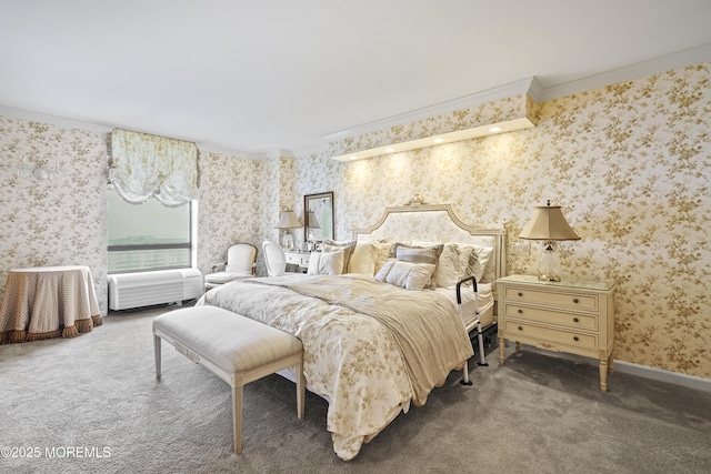 787 Ocean Ave Unit 1711, Long Branch, NJ 07740 - carpeted bedroom with wallpapered walls, ornamental molding, and baseboards
