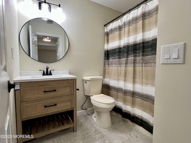 5 Lincoln Ct, Tinton Falls, NJ 07712 - full bathroom with toilet, vanity, a textured ceiling, tile patterned floors, and a shower with curtain
