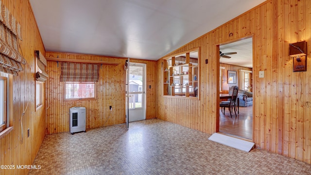 116 Hudson Ave, Hazlet, NJ 07734 - entrance foyer featuring heating unit, wood walls, and ceiling fan