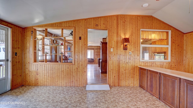 116 Hudson Ave, Hazlet, NJ 07734 - foyer featuring vaulted ceiling and wood walls