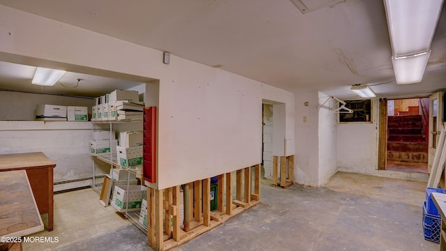 116 Hudson Ave, Hazlet, NJ 07734 - below grade area with stairs and a baseboard heating unit