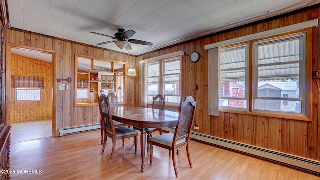 116 Hudson Ave, Hazlet, NJ 07734 - dining area featuring a baseboard heating unit, healthy amount of natural light, and wood walls