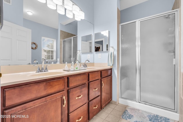 34 Shoal Rd, Jackson, NJ 08527 - bathroom with a shower stall, tile patterned floors, and double vanity