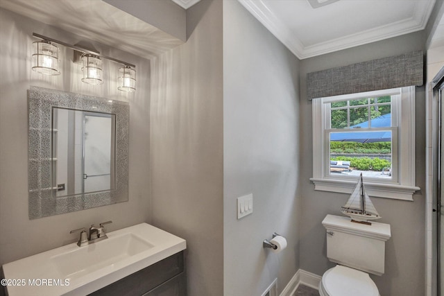 12 Wagon Way, Holmdel, NJ 07733 - bathroom with ornamental molding, toilet, vanity, and baseboards