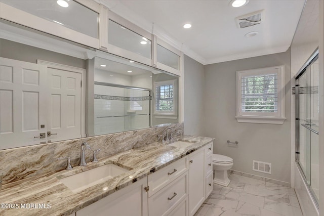 12 Wagon Way, Holmdel, NJ 07733 - bathroom with toilet, double vanity, recessed lighting, baseboards, and marble finish flooring