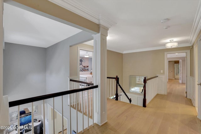 12 Wagon Way, Holmdel, NJ 07733 - hallway with an upstairs landing, wood finished floors, ornate columns, and crown molding