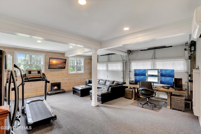 12 Wagon Way, Holmdel, NJ 07733 - carpeted office space featuring wooden walls, ornamental molding, recessed lighting, and a wall mounted AC