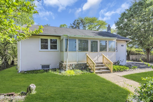 1324 Sixth Ave, Toms River, NJ 08757 - view of front facade featuring entry steps, a chimney, stucco siding, and roof with shingles