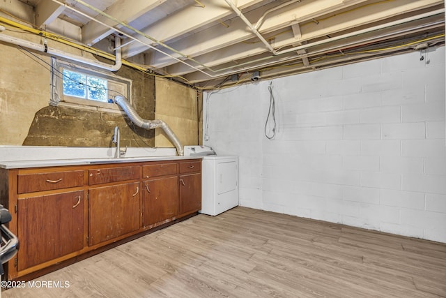 1324 Sixth Ave, Toms River, NJ 08757 - below grade area with washer / clothes dryer, light wood-type flooring, and a sink