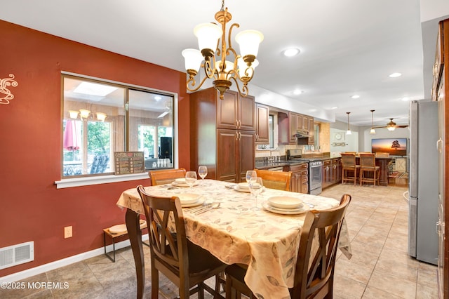 16 Markwood Dr, Howell, NJ 07731 - dining space with a chandelier, baseboards, a ceiling fan, and recessed lighting