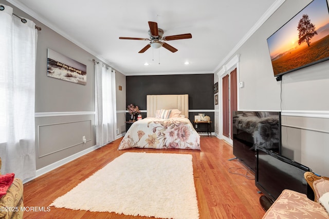 16 Markwood Dr, Howell, NJ 07731 - bedroom featuring ornamental molding, wood finished floors, recessed lighting, and a ceiling fan