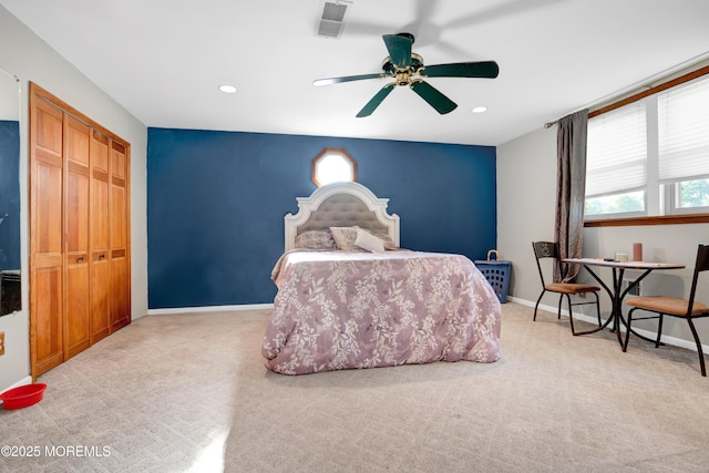 16 Markwood Dr, Howell, NJ 07731 - carpeted bedroom featuring a closet, baseboards, ceiling fan, and recessed lighting