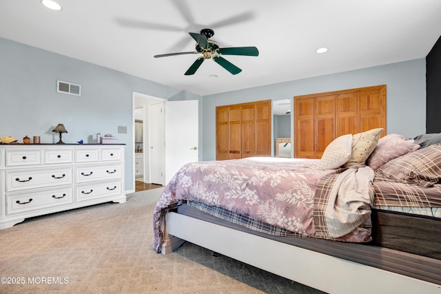 16 Markwood Dr, Howell, NJ 07731 - bedroom with light carpet, recessed lighting, multiple closets, a ceiling fan, and ensuite bathroom