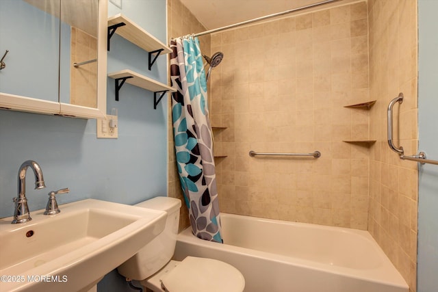 206 Arlington Ave, Union Beach, NJ 07735 - bathroom with a sink, shower / tub combo with curtain, and toilet