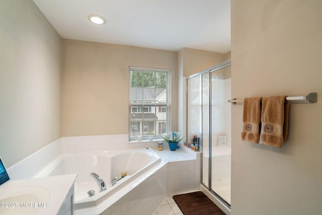 6 Foxmoor Ln, Bayville, NJ 08721 - full bath featuring a garden tub, a stall shower, vanity, and tile patterned flooring