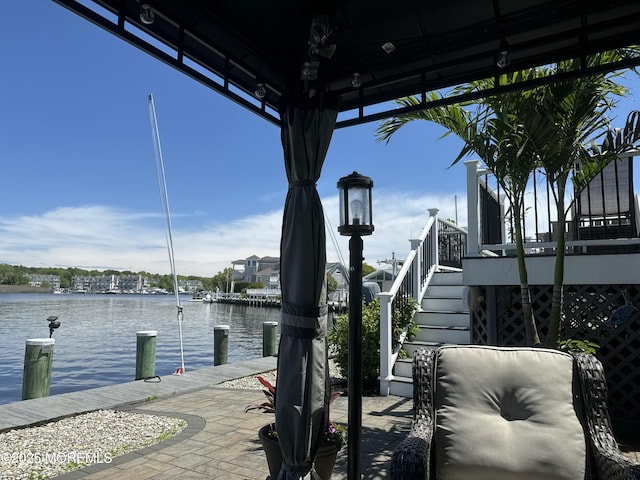 660 Fairview Ln, Forked River, NJ 08731 - dock area featuring a water view, stairs, and a gazebo
