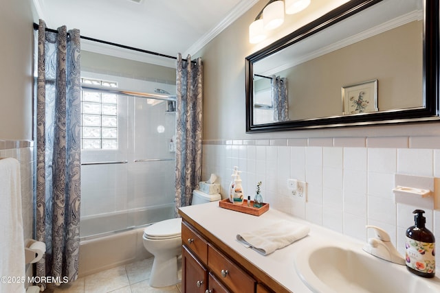 660 Fairview Ln, Forked River, NJ 08731 - full bath with ornamental molding, shower / bath combo with shower curtain, tile patterned flooring, toilet, and vanity